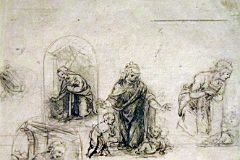 Leonardo Da Vinci 1482-85 Compositional Sketches for the Virgin Adoring the Christ Child From New York Metropolitan Museum Of Art At New York Met Breuer Unfinished